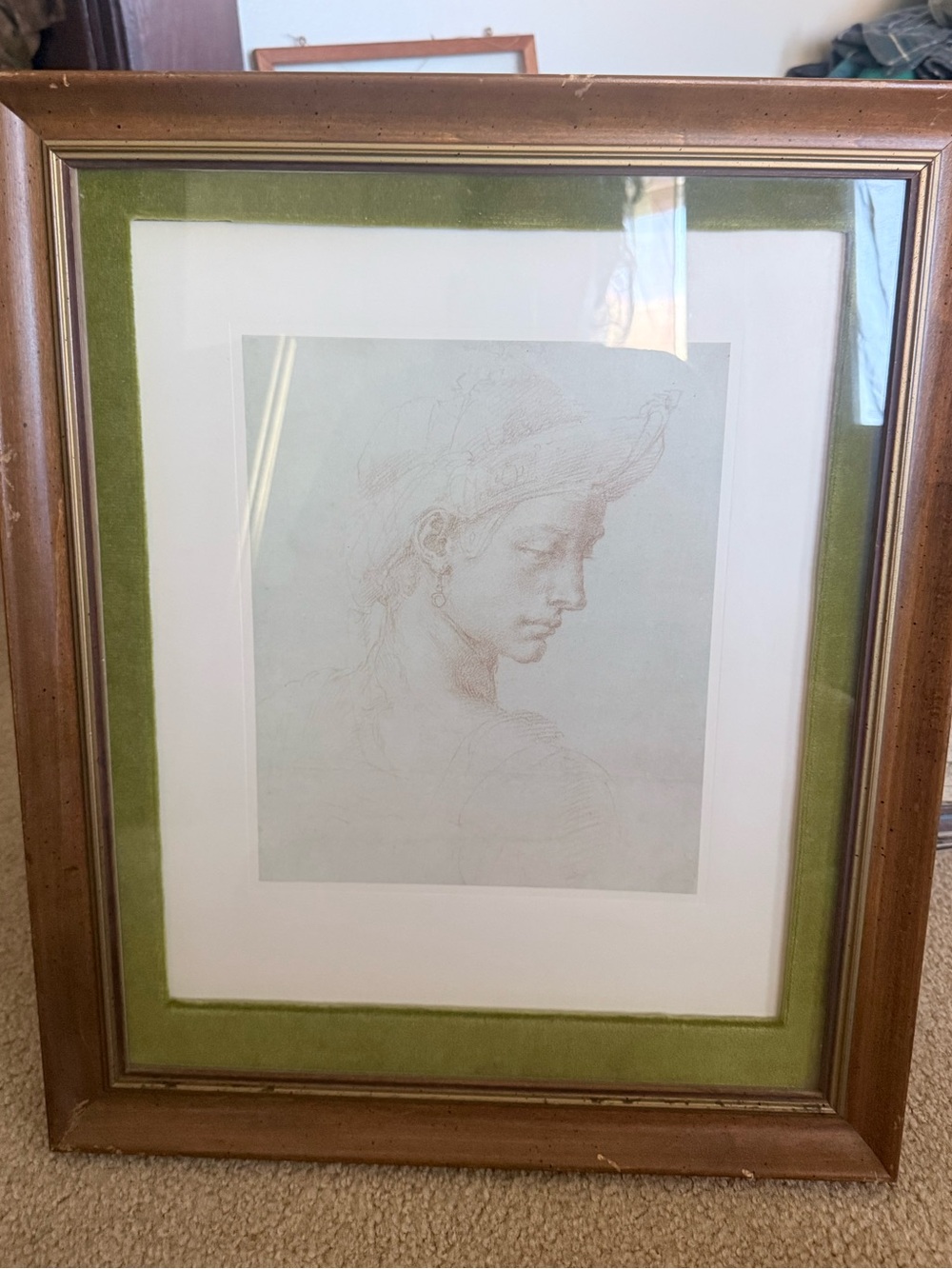 Vintage Framed Michelangelo Print - Mid-Century Framing by Oenning Quincy IL
